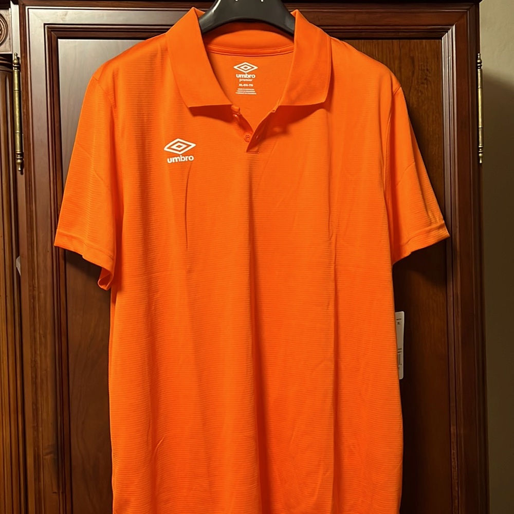 New Umbro Premier Classic Super Cool Tropical Orange colored Rare Athletic Polo!